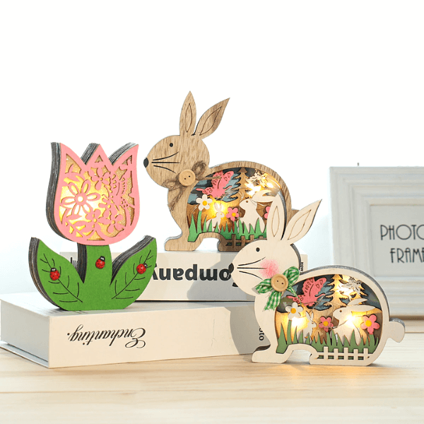 LumiHare - Opplyste Påskeharefigurer med Intrikat Utskjæringsdesign
