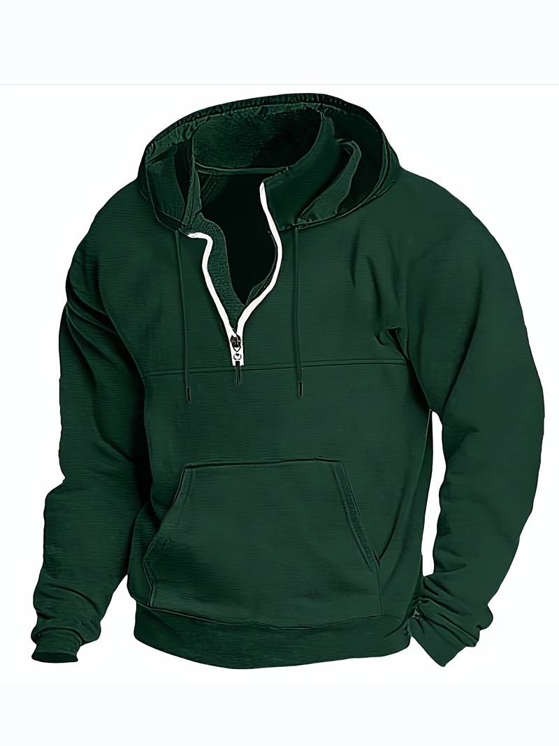 Henrik – Koselig Langermet Half-Zip Hoodie Med Framlommer