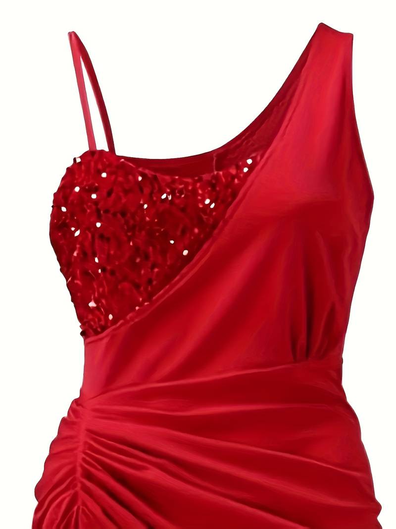 Abigail - Asymmetrisk cocktailkjole med én skulder og paljettoverdel