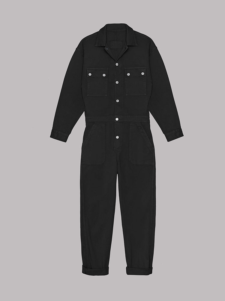Freya - Avslappet passform front knapp jumpsuit med praktiske lommer