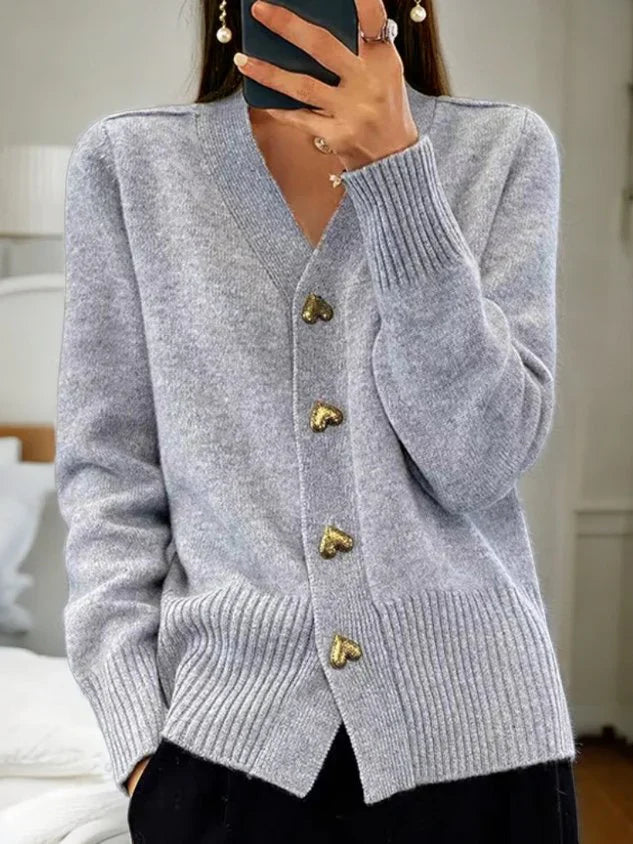 Luna - Cardigan med avslappet passform med hjerteknapper og ribbede detaljer