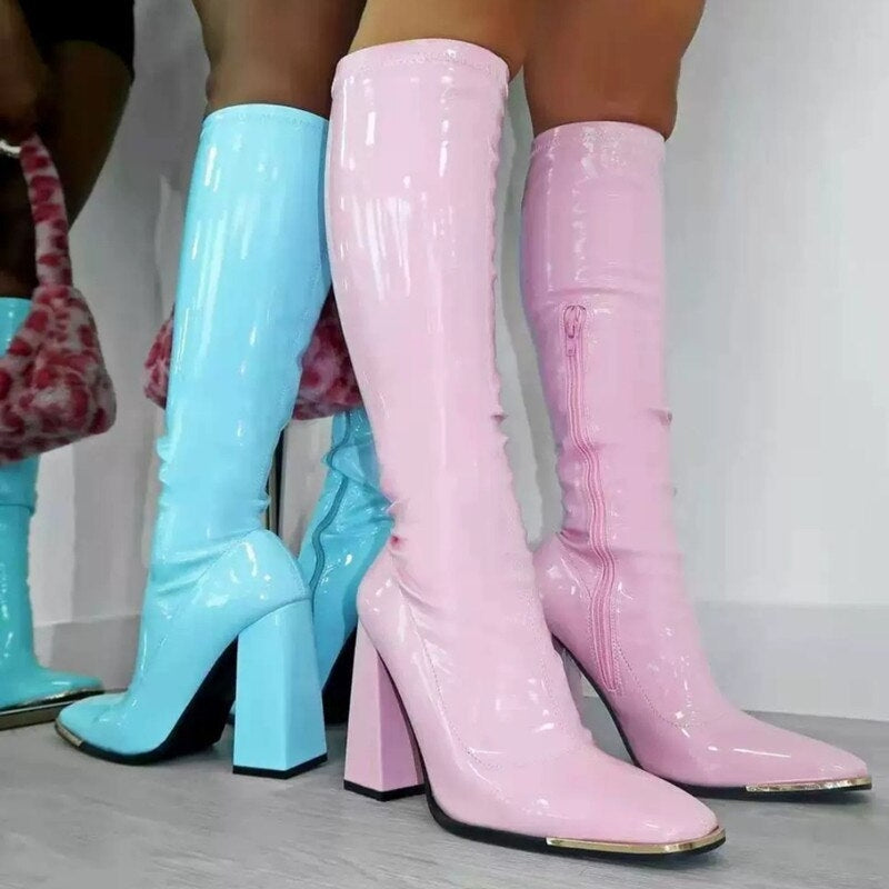 Erica - Kne-høye Støvler med Sideglidelås og Høye Hæler