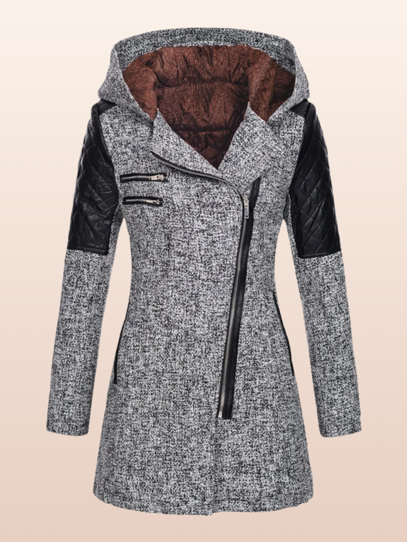 Maya - Lang kåpe med hette og glidelåslommer