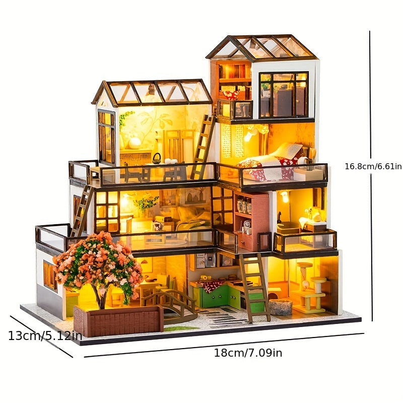 LichtNest – Kreativ miniatyrhusmodell med LED-belysning for hobbyfolk