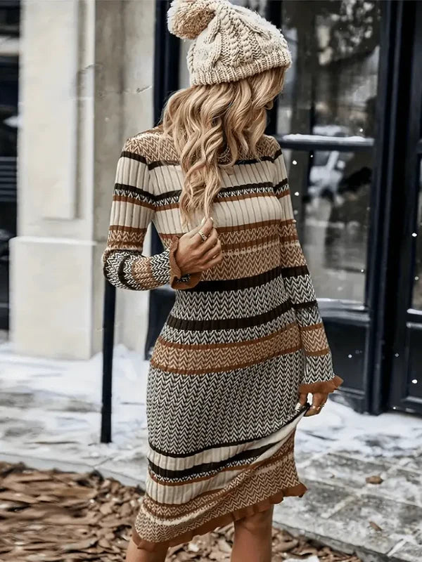 Amelia - Bodycon kjole med lange ermer og teksturert sikksakkmønster