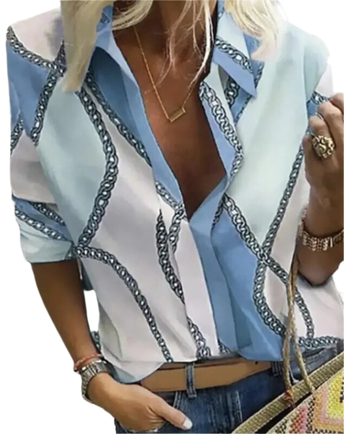 Eline - Trendy bluse med trykk og oppstående krage for hverdagsbruk