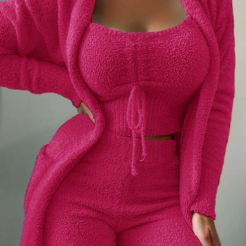 Luisa - Behagelig Fleece 3 Delt Sett med Strikkegenser og Shorts