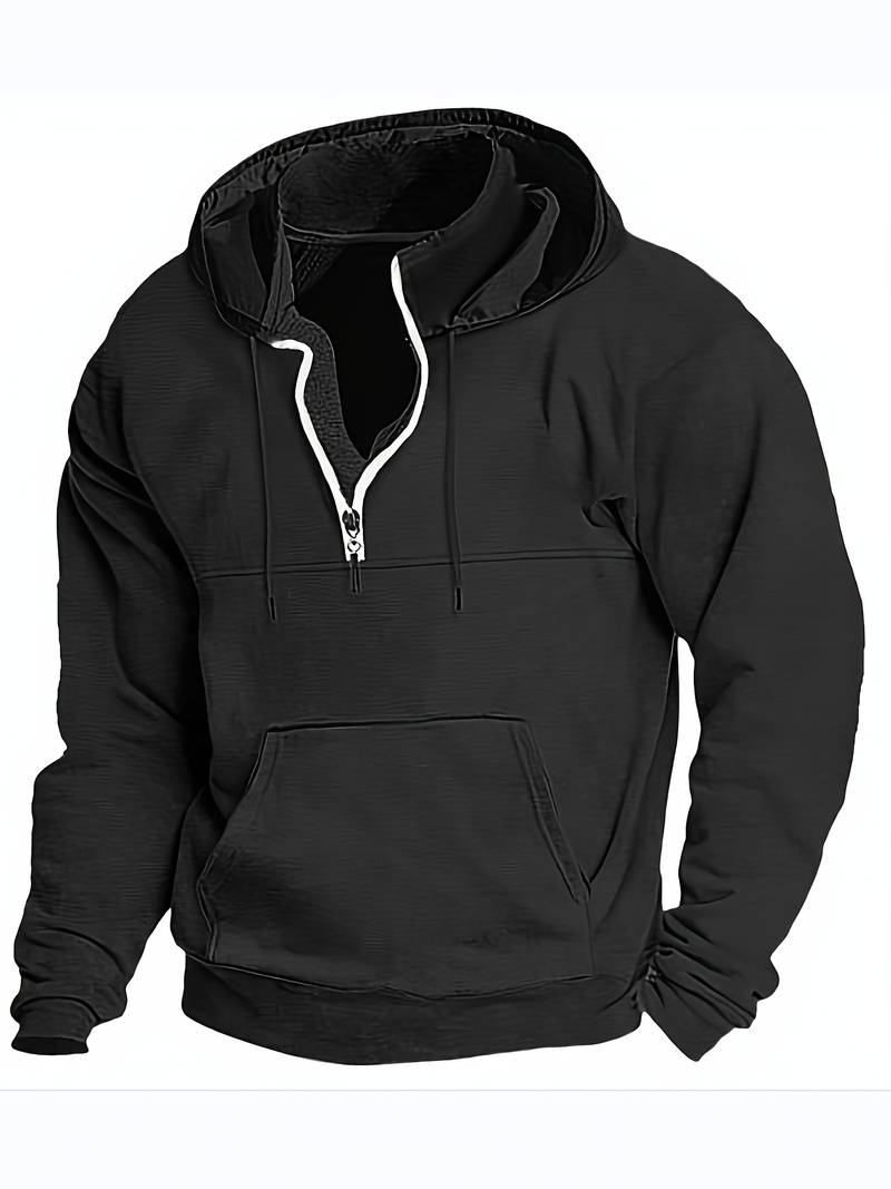 Henrik – Koselig Langermet Half-Zip Hoodie Med Framlommer