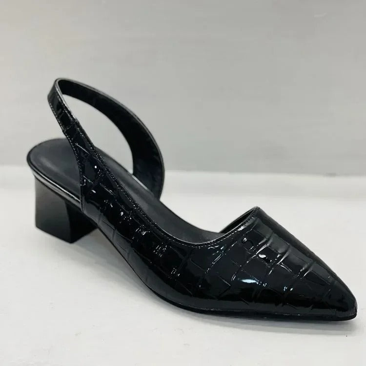 Sophia - Slingback hæler med spiss tå og lav blokkhæl