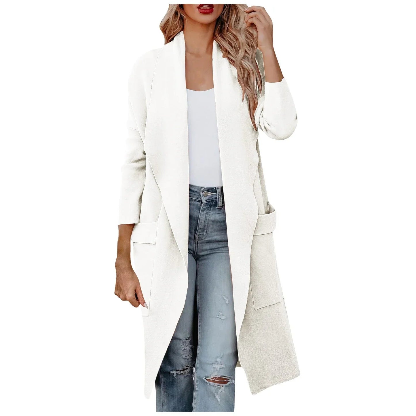 Evelyn - Stilig lang frakk med lange ermer og sidelommer