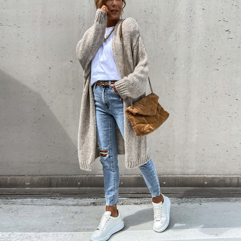 Hanna - Langermet Løs Strikket Cardigan for Komfort og Stil