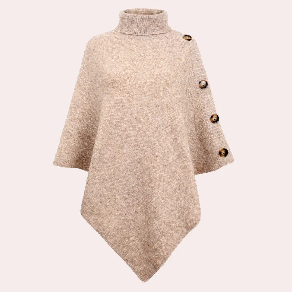 Jessica - Stilig asymmetrisk poncho med knappedetaljer og høy hals