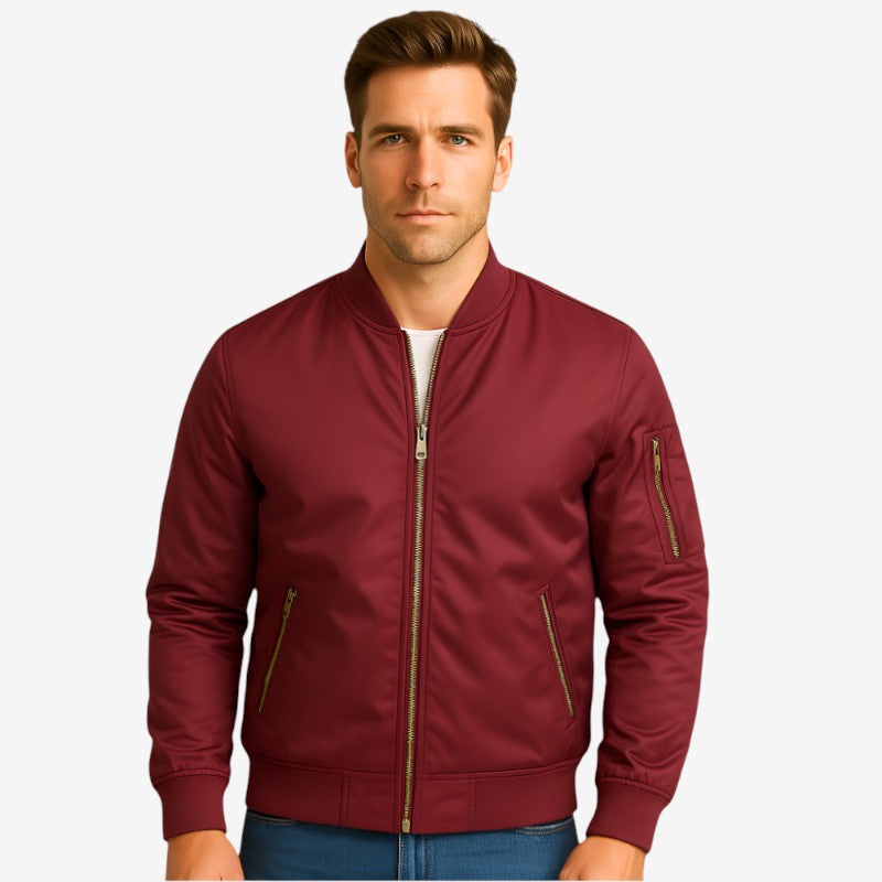 Eirik - Bomberjakke med lange ermer glidelås og stående ribbestrikket krage