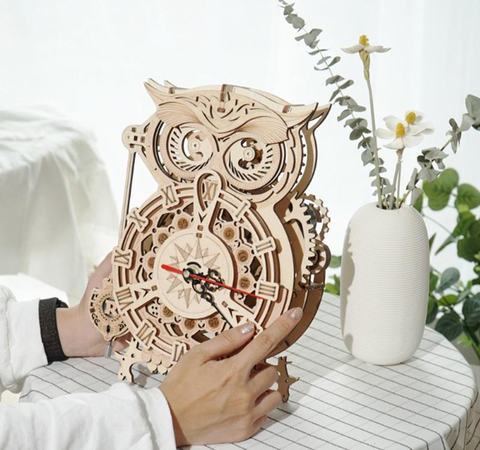 OwlCraft - 3D-puslespillpendelklokke med intrikat ugledesign