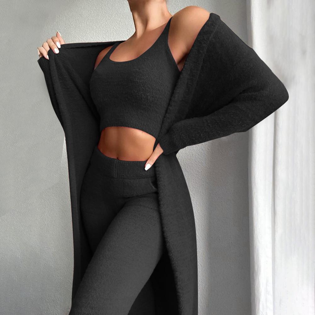 Sophia - Mykt 3-delt sett med cropped topp avslappede bukser og lang cardigan