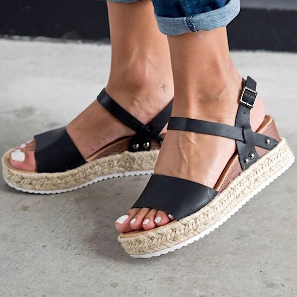 StrideUp - Espadrillesandaler med plattform og justerbar ankelrem