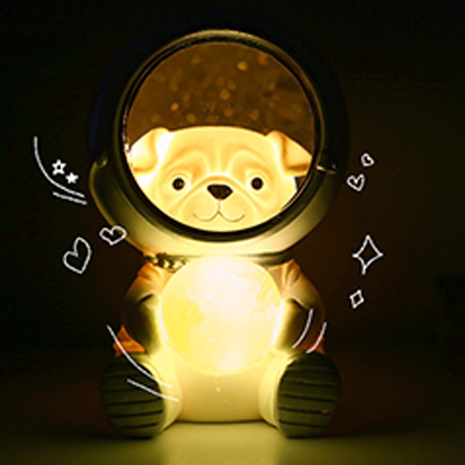 SpacePals - Søt LED- nattlampe med astronaut som kjæledyr og måne som skifter farge