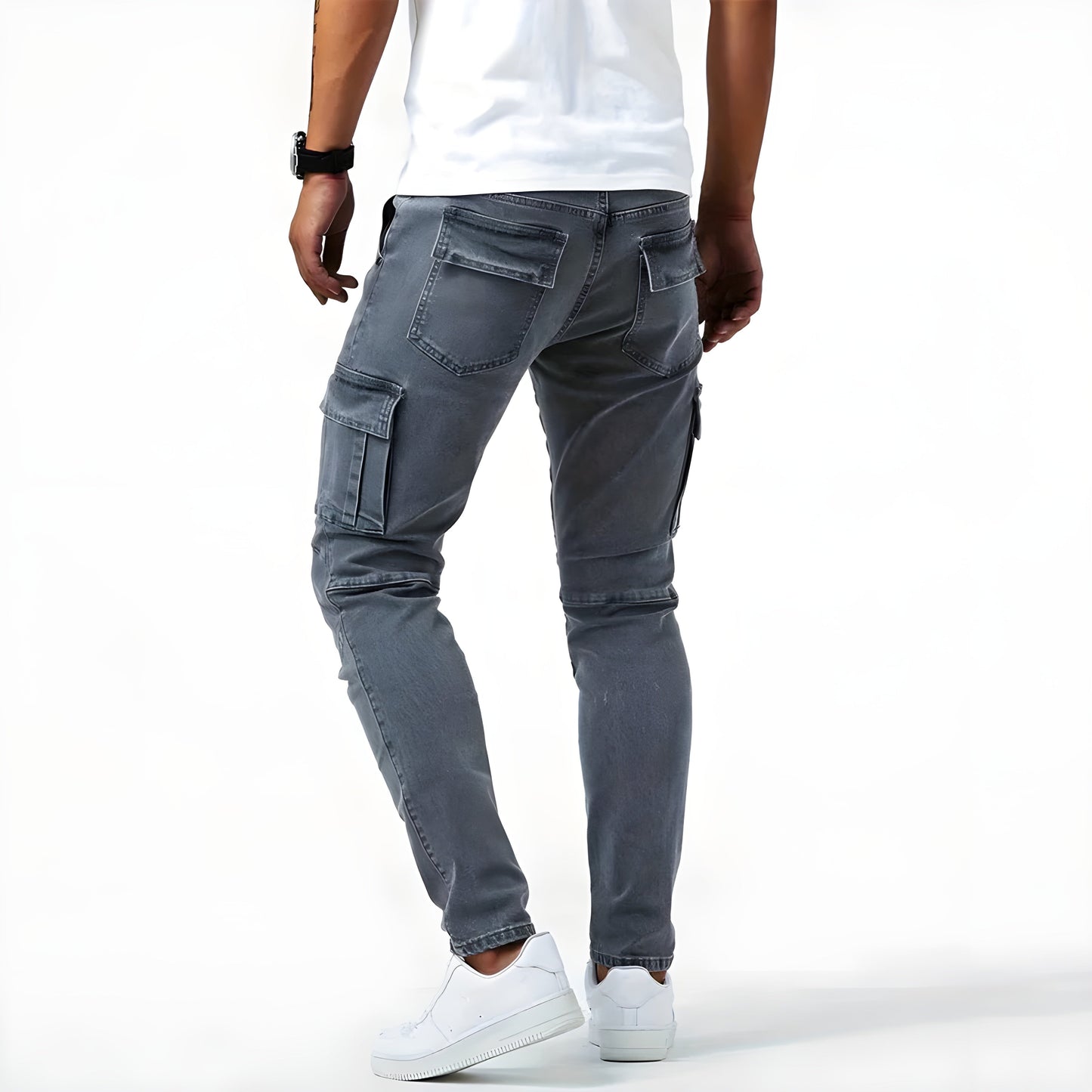 Jaxon - Casual cargobukse i denim med smal passform og sidelommer