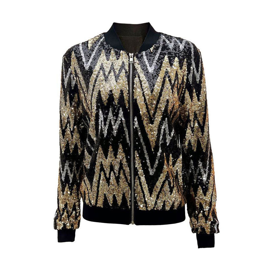 Clara - Uformell bomberjakke med paljett og glidelås med lange ermer