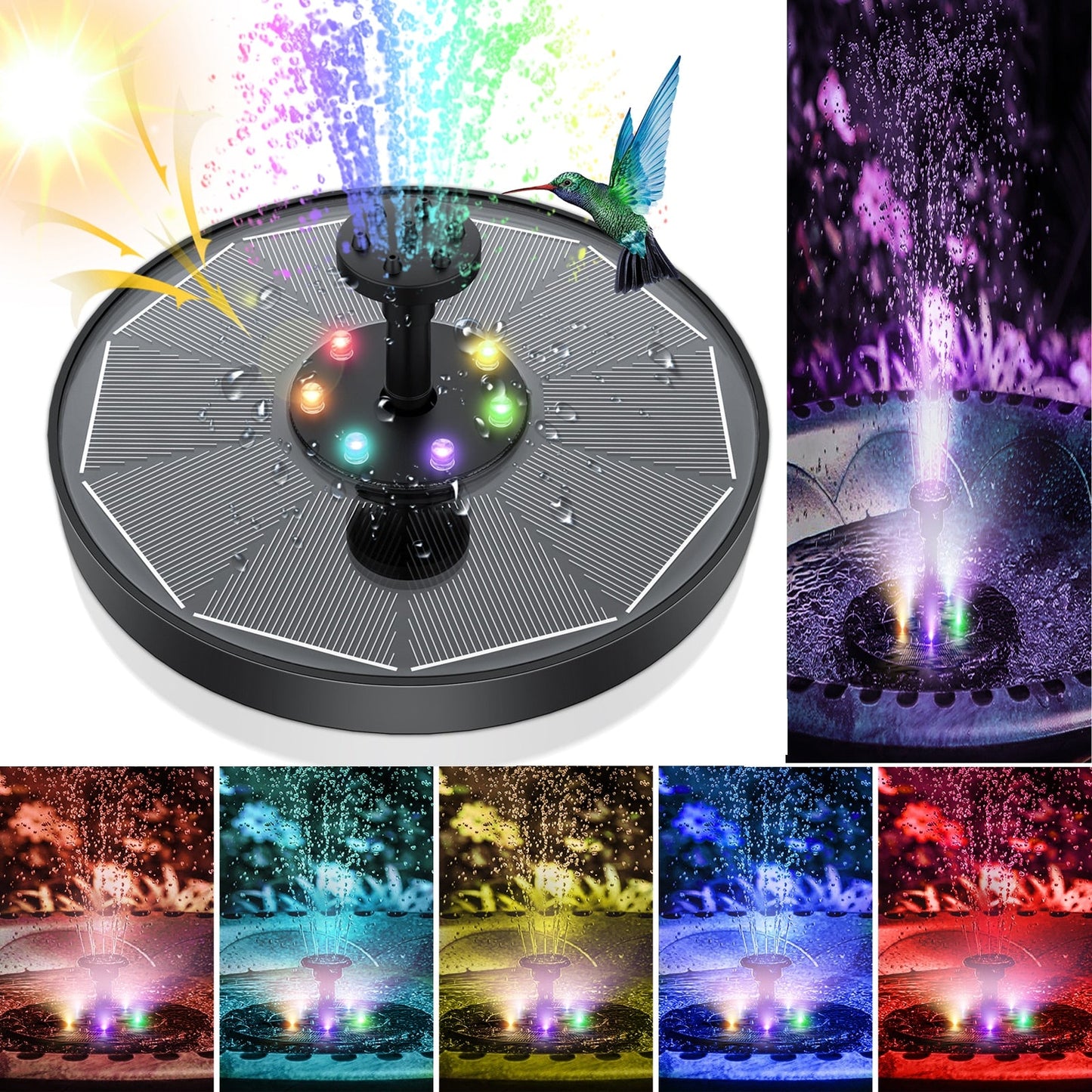 SolarFlow - LED solvannsfontene med 4 vannmønstre