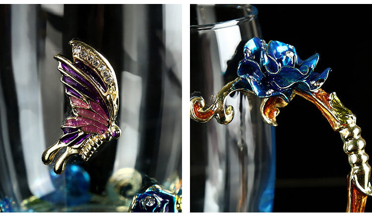 CrystalRose - Luksuriøst blå rose krystall krus med matchende skje