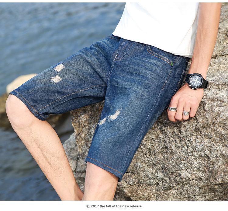 Mason - Perforerte denimshorts med knappegylf og løs passform