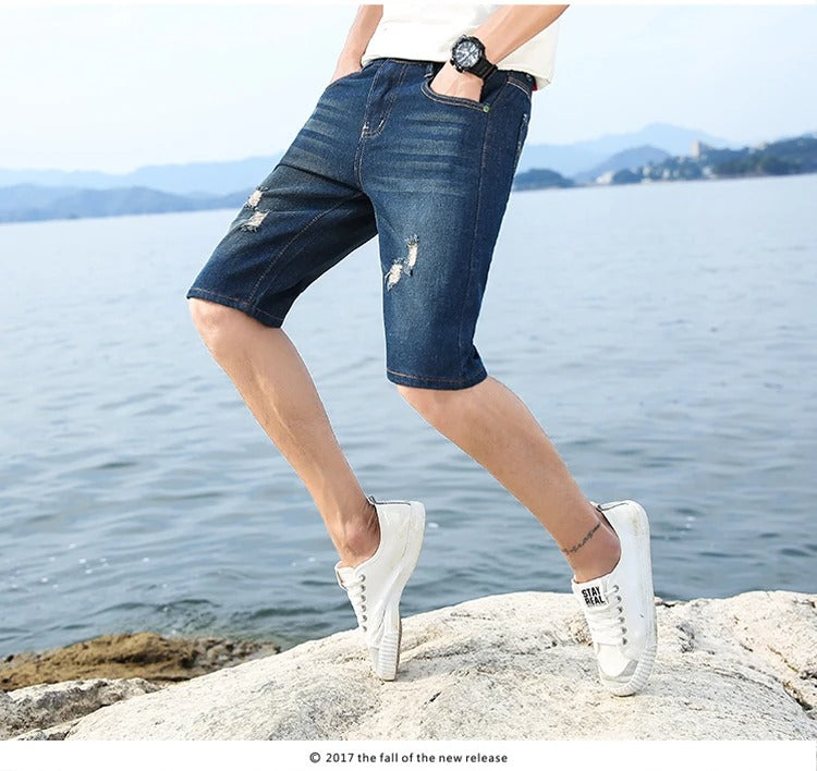 Mason - Perforerte denimshorts med knappegylf og løs passform