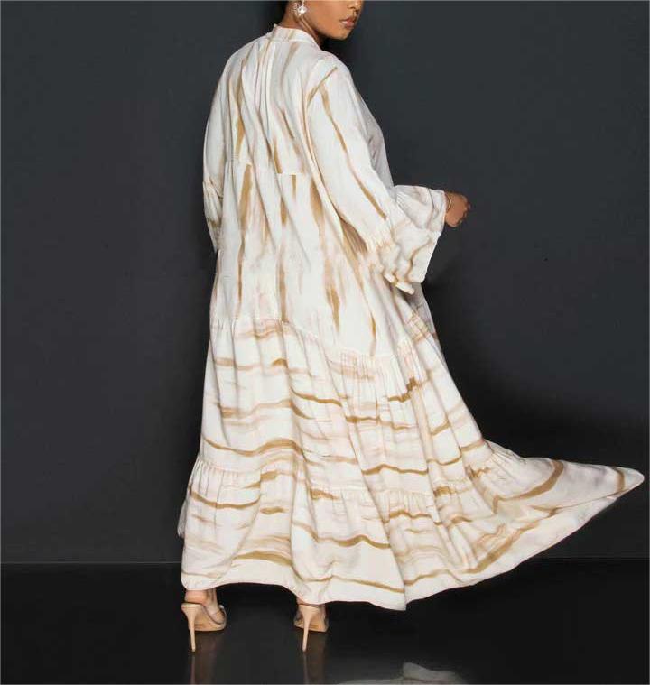 Ava - Abaya Kjole Med Uformelt Trykk Med Lange Ermer
