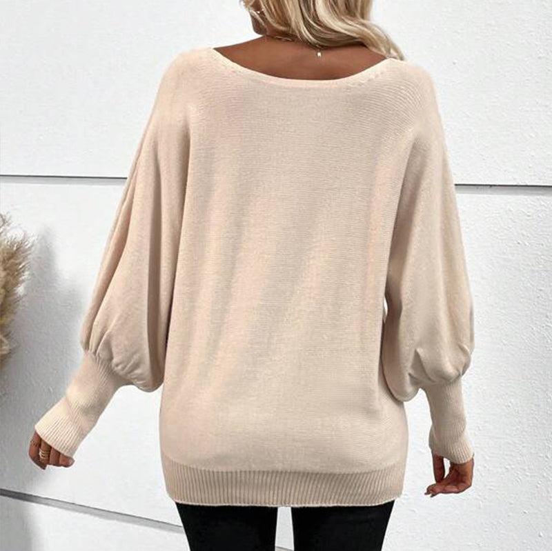 Anna - Avslappet genser med rund hals og lange ermer