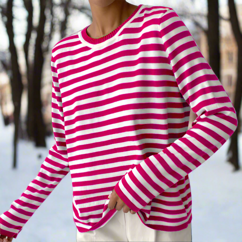 Olivia - Stripete sweatshirt med rund hals og lange ermer