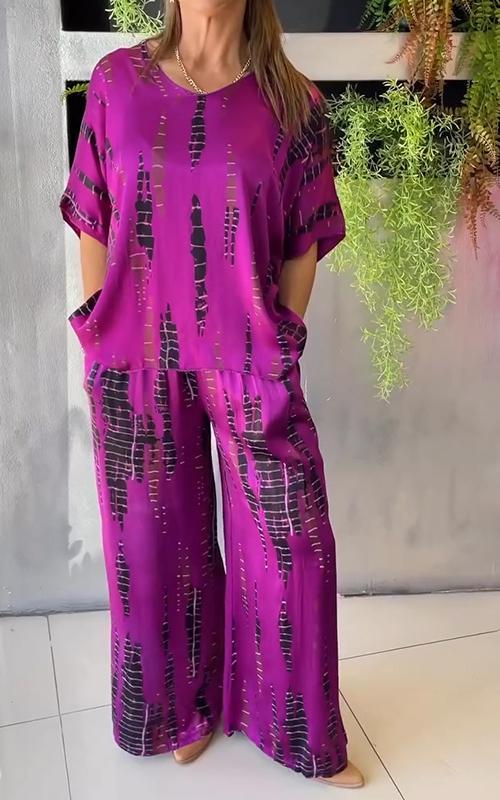 Liora - Casual Todelt Dress Med Skjorte Og Bukser Med Vide Ben