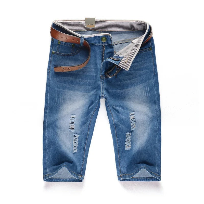 Mason - Perforerte denimshorts med knappegylf og løs passform