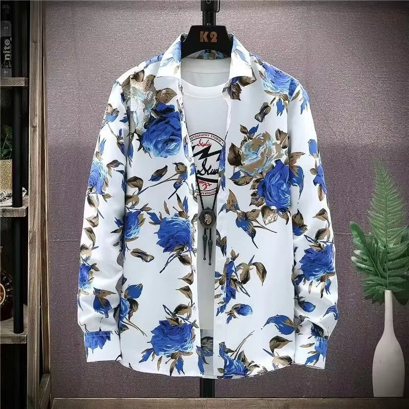 Rune – Langermet Skjorte med Blomstertrykk og Nedbrettet Krage