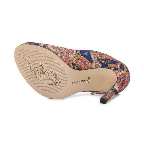 LunaGlam - Høye hæler med paisleymønster og spennerem for ultimat stil