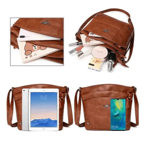 Toli - Vintage skulderveske i skinn med klafflukking og justerbar stropp