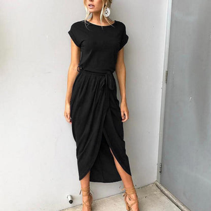 Ella - Elegant sidespalte maxikjole med knyte i midjen