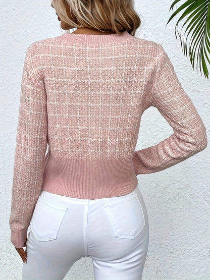 Seraphina - Rutete cardigan langermet med knapper og lomme