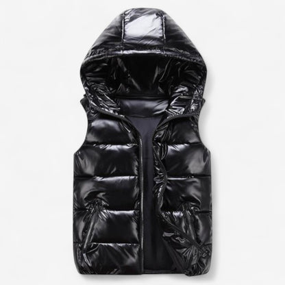 Manfred – Ermeløs polstret jakke med hette og glidelås