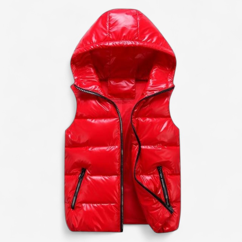 Manfred – Ermeløs polstret jakke med hette og glidelås