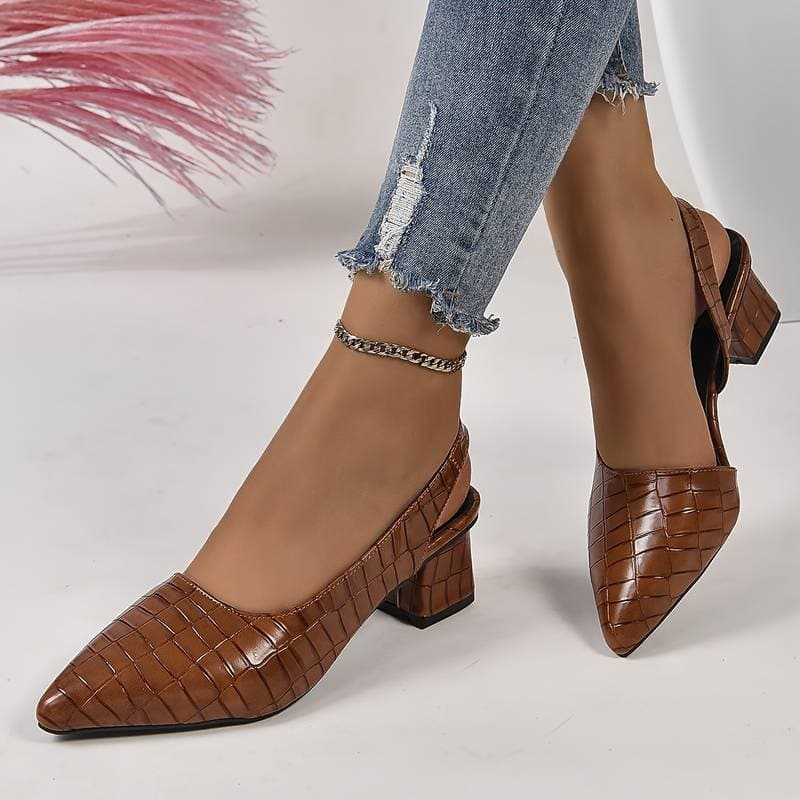 Amelia - slingback chunky hæler med strukturert design