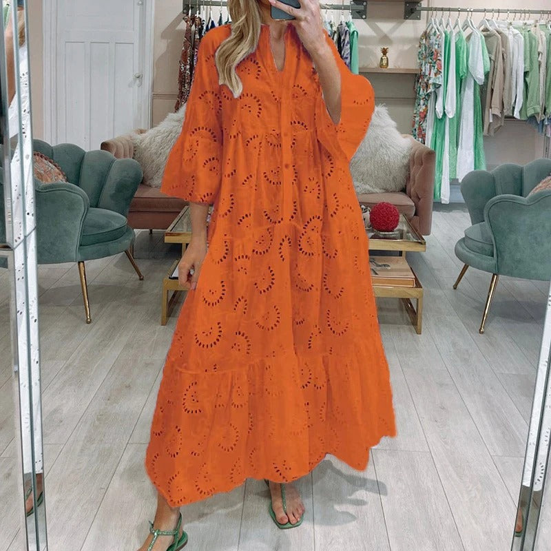 Ella - Elegant Maxikjole Med Flate Ermer Og Blondedetaljer