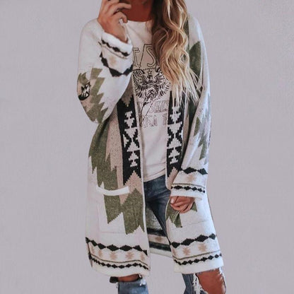 Olivia - Cardigan med åpen front og dristig geometrisk design