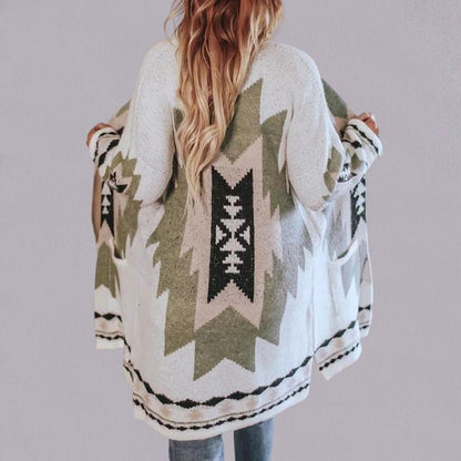 Olivia - Cardigan med åpen front og dristig geometrisk design