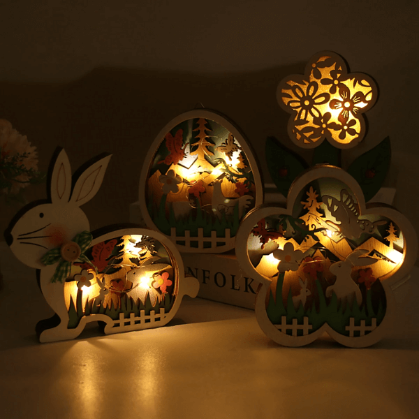 LumiHare - Opplyste Påskeharefigurer med Intrikat Utskjæringsdesign