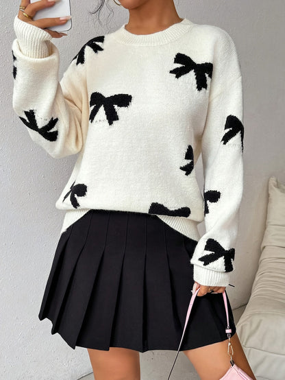 Leona - Elegant genser med sløyfedetaljer og fargeblokkmønster