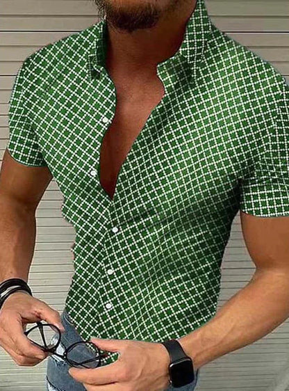 Benjamin - Rutete kortermet skjorte med skreddersydd passform og nedknappet krage