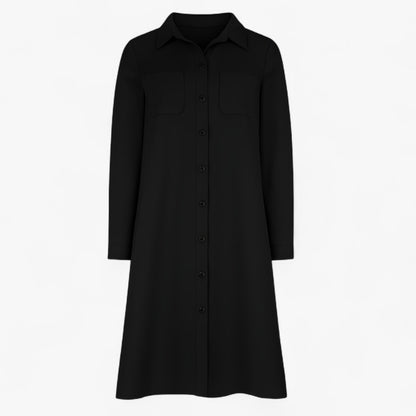 Nora - Skjortekjole med knapp foran med lange ermer og sidelommer