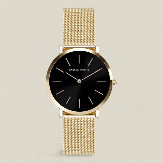 Dana - Tidløs Elegant Rund Klokke med Svart Mesh-Stropp-1