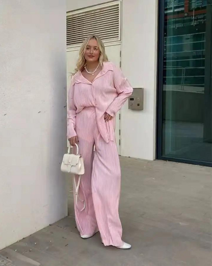 GraceFlow - Plissert todelt sett Stilig nedknappet topp med matchende bukser