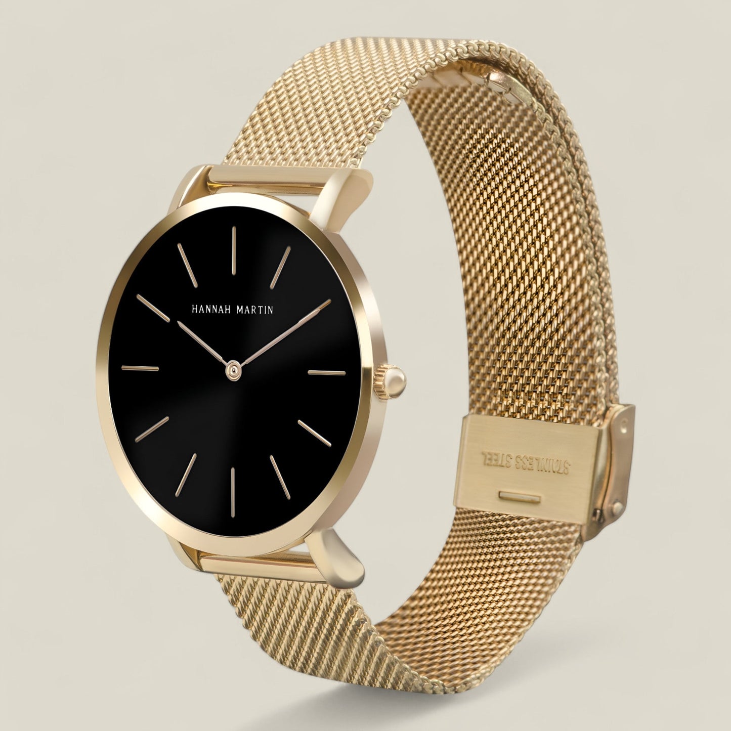 Dana - Tidløs Elegant Rund Klokke med Svart Mesh-Stropp-3